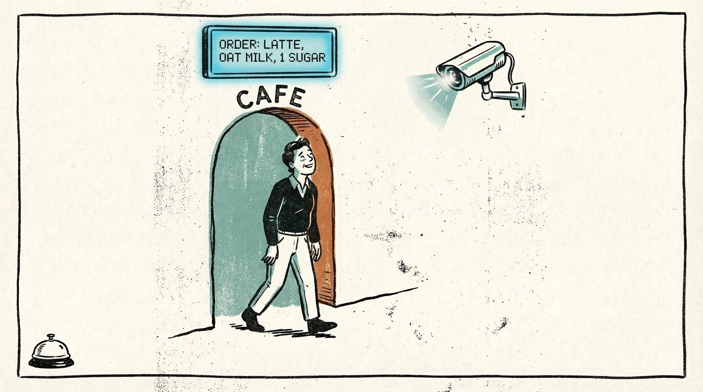 走進咖啡廳，螢幕已經顯示你的訂單，旁邊攝影機注視著